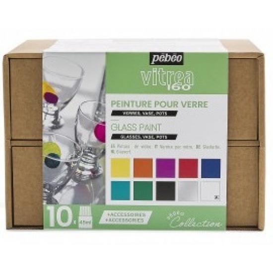 Pebeo Vitrail Glass Painting V160 Collection Set 10 x 45ml Solvent Based Paint 758461 C1